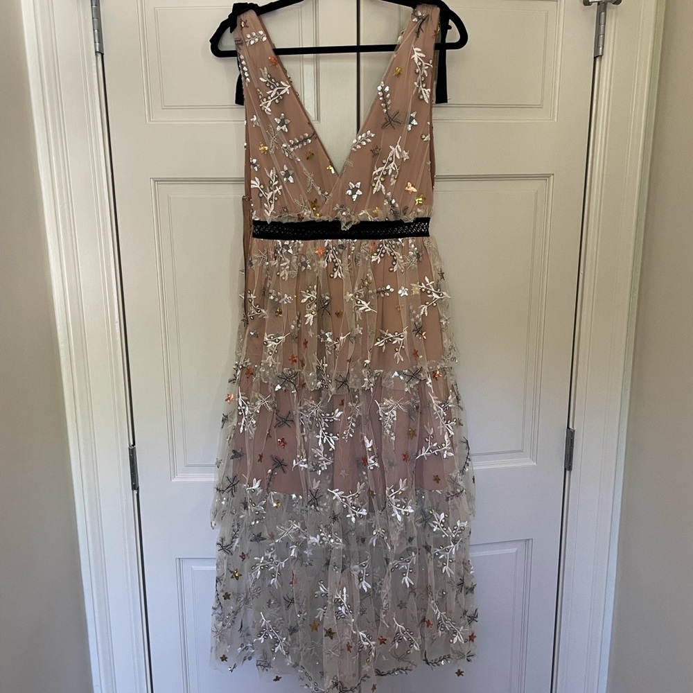 Self Portrait Star Mesh Midi Dress